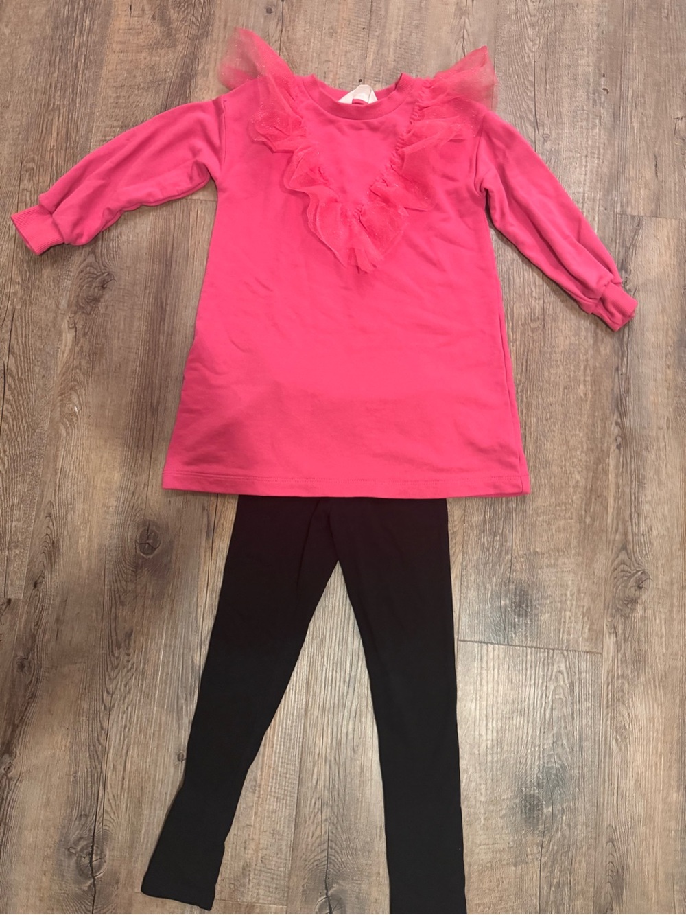 H&M Kids Long Sleeve Pink Ruffle Tunic & Black Leggings Set size 6x